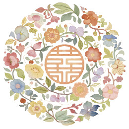 彩纹 “囍” 字圆形图案