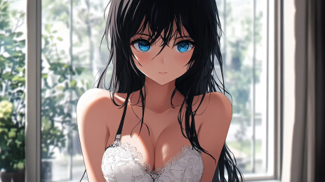 窗边黑发少女的温柔目光