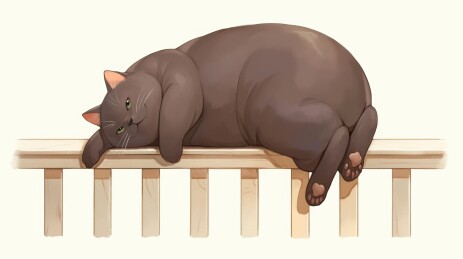 胖猫趴在木制栏杆上休息