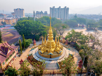 中国云南普洱孟连大金塔航拍风光