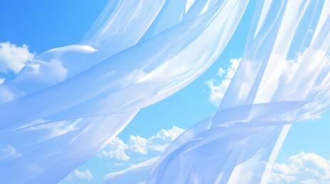 轻纱随风飘扬于蓝天白云间