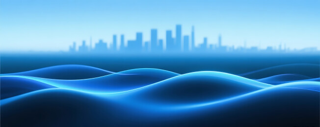 抽象流体流动深邃蓝色城市建筑背景