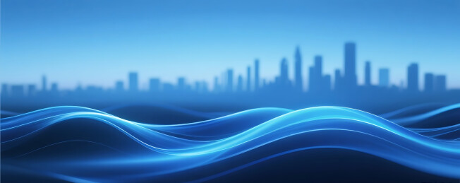 抽象流体流动深邃蓝色城市建筑背景