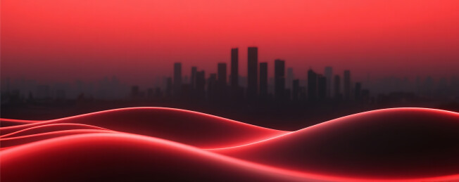 抽象流体流动深邃红色城市建筑背景