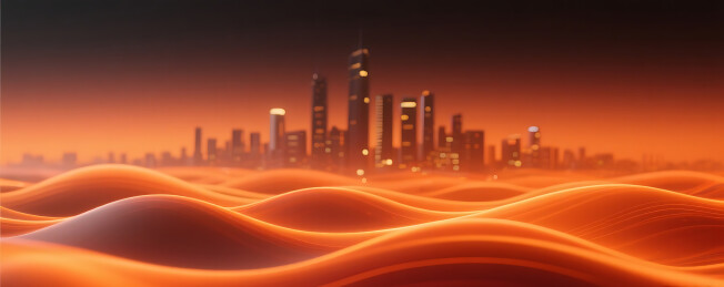 抽象流体流动深邃橙色城市建筑背景