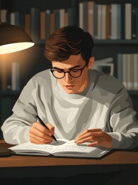 作家书桌前沉思写作的静谧场景