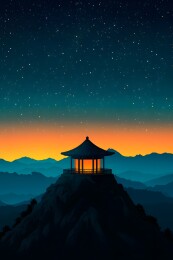 夕阳余晖中的山顶观景台