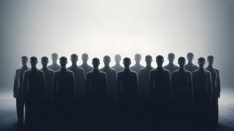 一群人站在光前