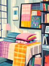 墙上复古棉被套与工业壁灯