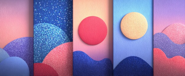 蓝粉渐变网点图案搭配简约图形