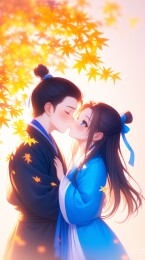 古风情侣树下亲吻图