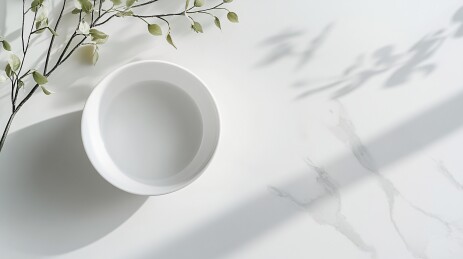 简约白瓷碗与绿植的静谧画面