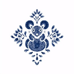 蓝白鼠花卉插画图案