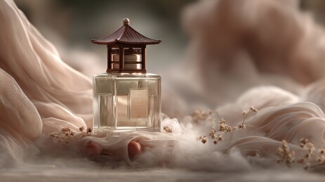 香氛瓶与朦胧亭台