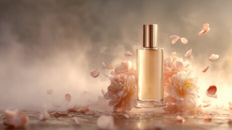 香水瓶与花瓣的梦幻场景