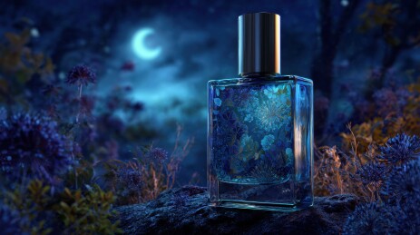 月夜森林中的神秘香水瓶