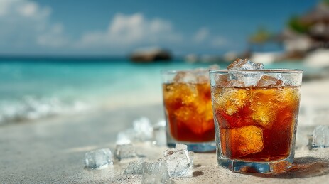 冰饮盈杯海蓝衬夏凉
