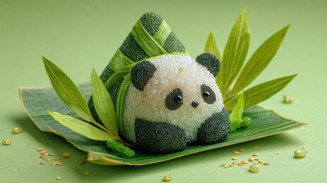 熊猫造型饭团创意美食