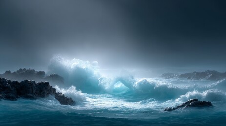 黑暗天幕下的海浪奇观