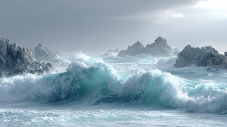 汹涌波涛撞击岩石海岸的壮丽景象