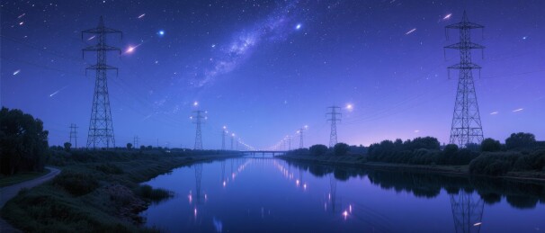 电力铁塔夜景风工业场景