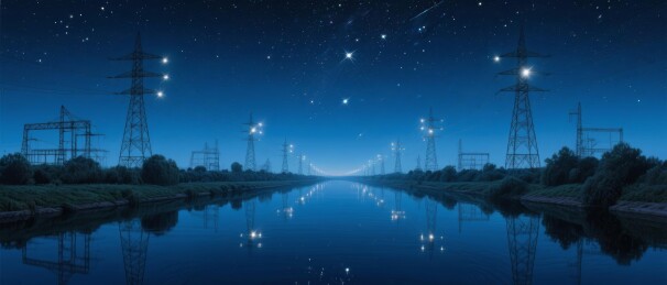 电力铁塔夜景风工业场景
