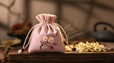 古朴桌面香囊谷物展示画面