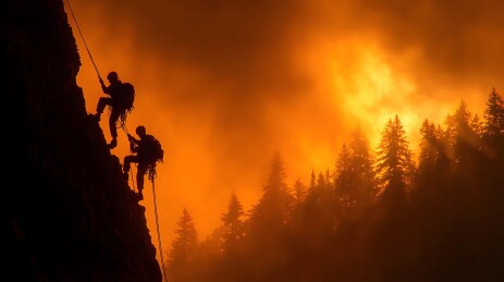 攀岩者逆火而行