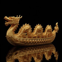 金色龙形木雕船