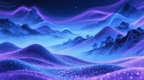 国风抽象水墨山水粒子沙画