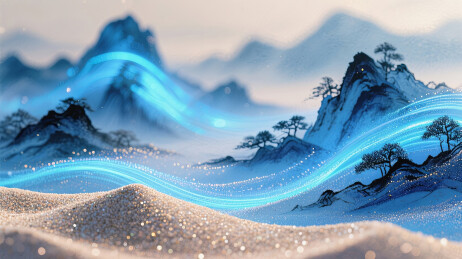 国风抽象水墨山水粒子沙画
