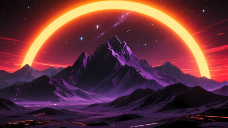 巨大橙红色环形天体的宇宙景象