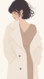 身穿白色大衣的女性插画