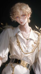 金色短发人物身着华丽白色服饰