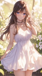 阳光下的少女身着白色连衣裙