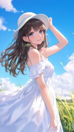 夏日田野中的少女