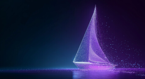 紫色科技粒子3D插画帆船 