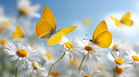 阳光下黄蝶与雏菊