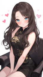 穿着黑裙的动漫魅力女孩