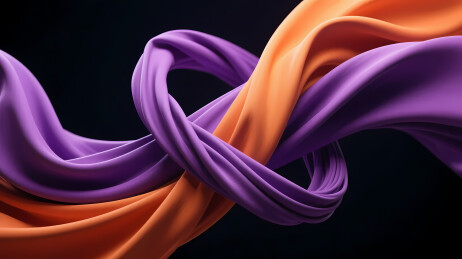 紫橙丝带在黑色背景立体