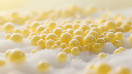 黄色小球散布柔和白色泡沫