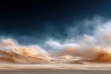 沙尘暴肆虐下的荒漠景象