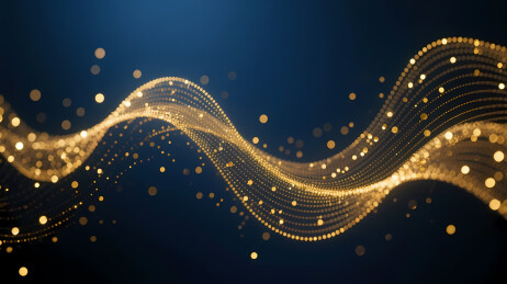 金色波浪线条与光点闪耀画面