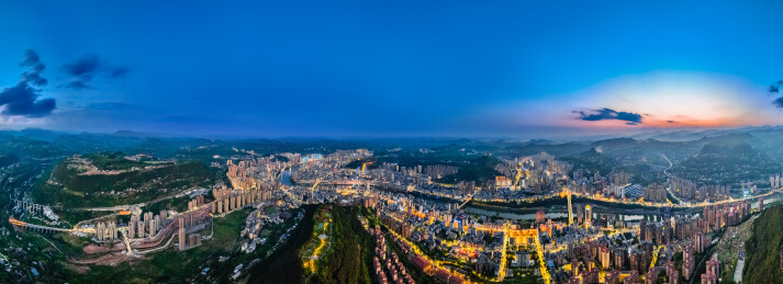 四川省巴中市720度全景夜晚望王山高楼