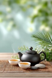 静谧茶道：热茶与自然元素的和谐之美