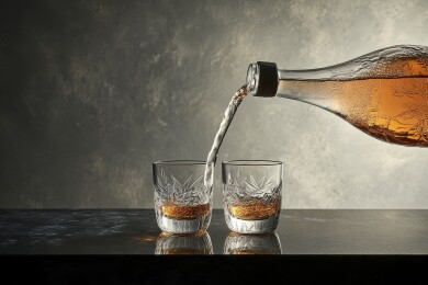 琥珀色酒液倾注酒杯