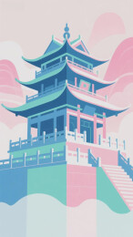 古塔云影梦幻