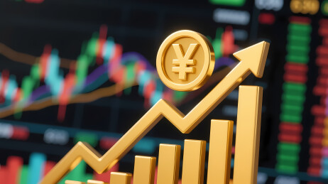 金色日元箭头象征股市上涨趋势