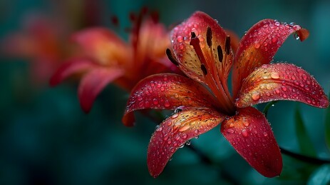 红百合花上的水滴