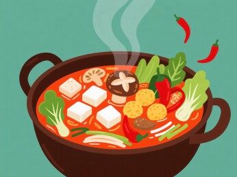 红汤煮食豆腐蔬菜食材